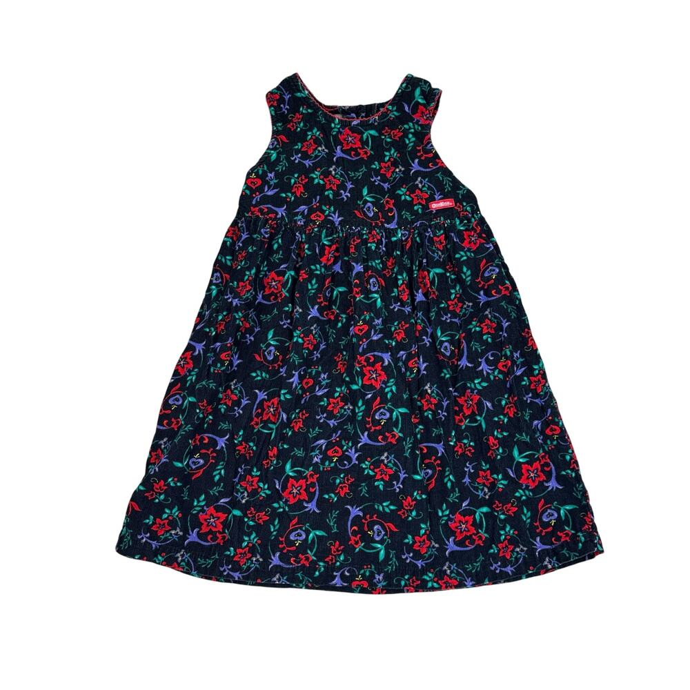 VTG OshKosh B'Gosh Floral Corduroy Jumper Dress 6 Cotton USA